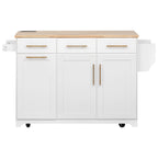 K&K 59.3' Kitchen Island with Storage 2 Pull Out Cabinet Organizers & Rubber Wood Drop Leaf, Rolling Kitchen Island with Trash Can Storage, Power Outlet, Spice & Towel Rack for Kitchen, Dining, White - Grand Goldman Shop