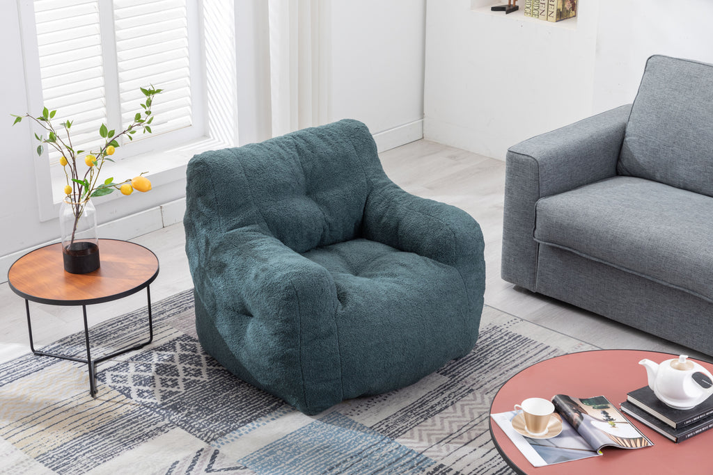 010-Soft Teddy Fabric Tufted Foam Bean Bag Chair With Teddy Fabric Green - Grand Goldman Shop