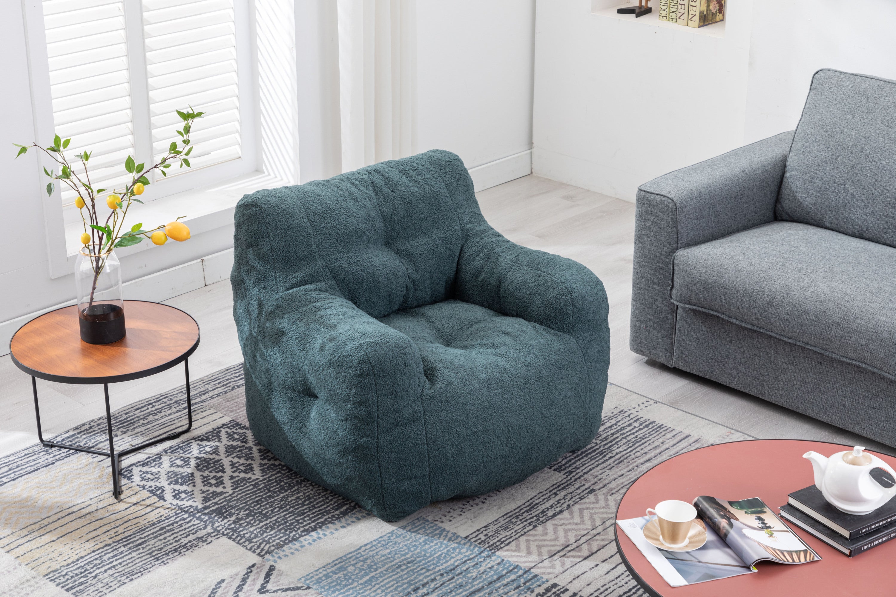 010-Soft Teddy Fabric Tufted Foam Bean Bag Chair With Teddy Fabric Green - Grand Goldman Shop