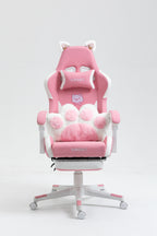 Cat Ears Pink Gaming Chair - Pink PU Leather Ergonomic Reclining Office Chair with Footrest, 310lb Capacity, 6-Position Recli