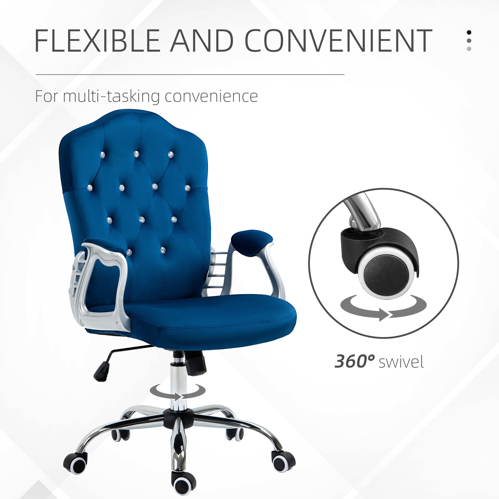 Vinsetto Home Office Chair, Velvet Computer Chair, Button Tufted Desk Chair with Swivel Wheels, Adjustable Height, and Tilt F