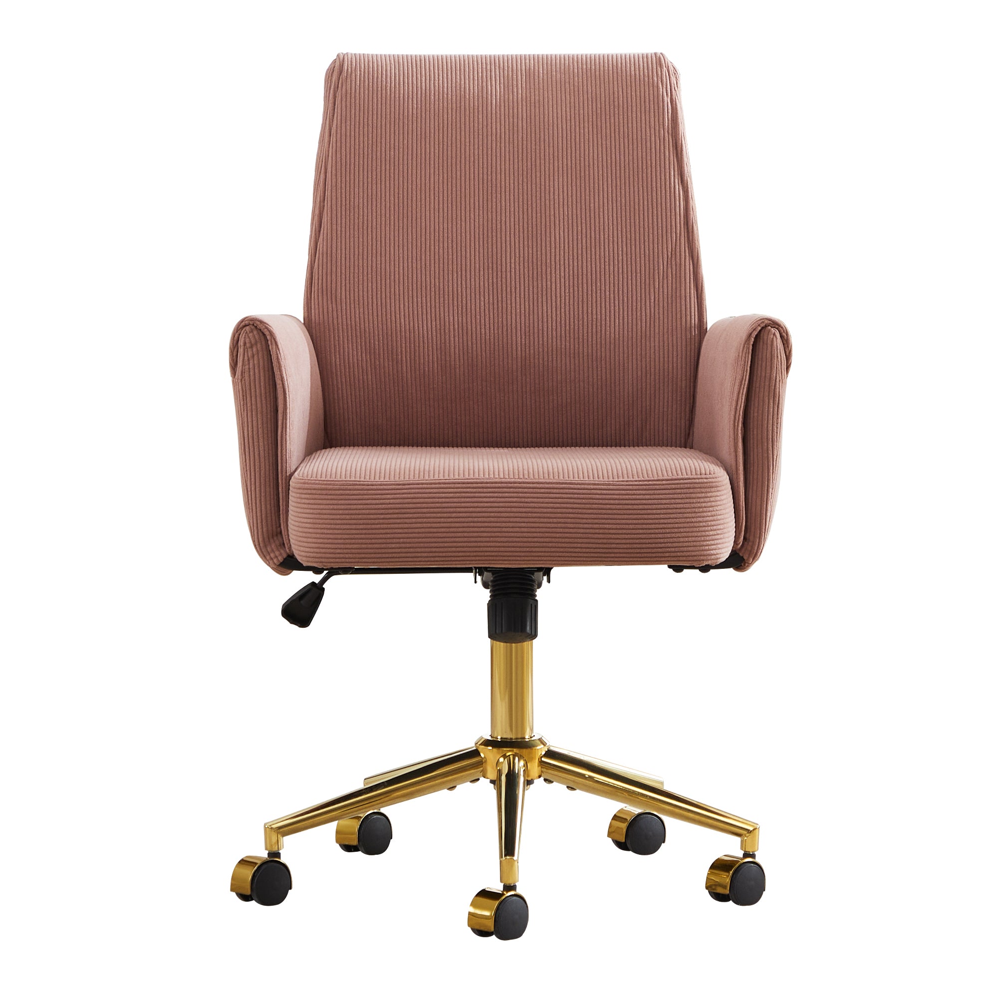 Ergonomic Mid-Back Office Chair with Striped Fabric, Light Pink Corduroy, Gold Base, 25.20L x 24.02W x 39.00H inches - Grand 