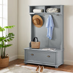 Modern Classic Hall Tree with Shoe Rack Bench and Coat Hooks for Hanging Storage, Entryway Bench with Open Shelves and Shoe Cabinets 40.16'W*18.58'D*64.17'H GRAY - Grand Goldman Shop