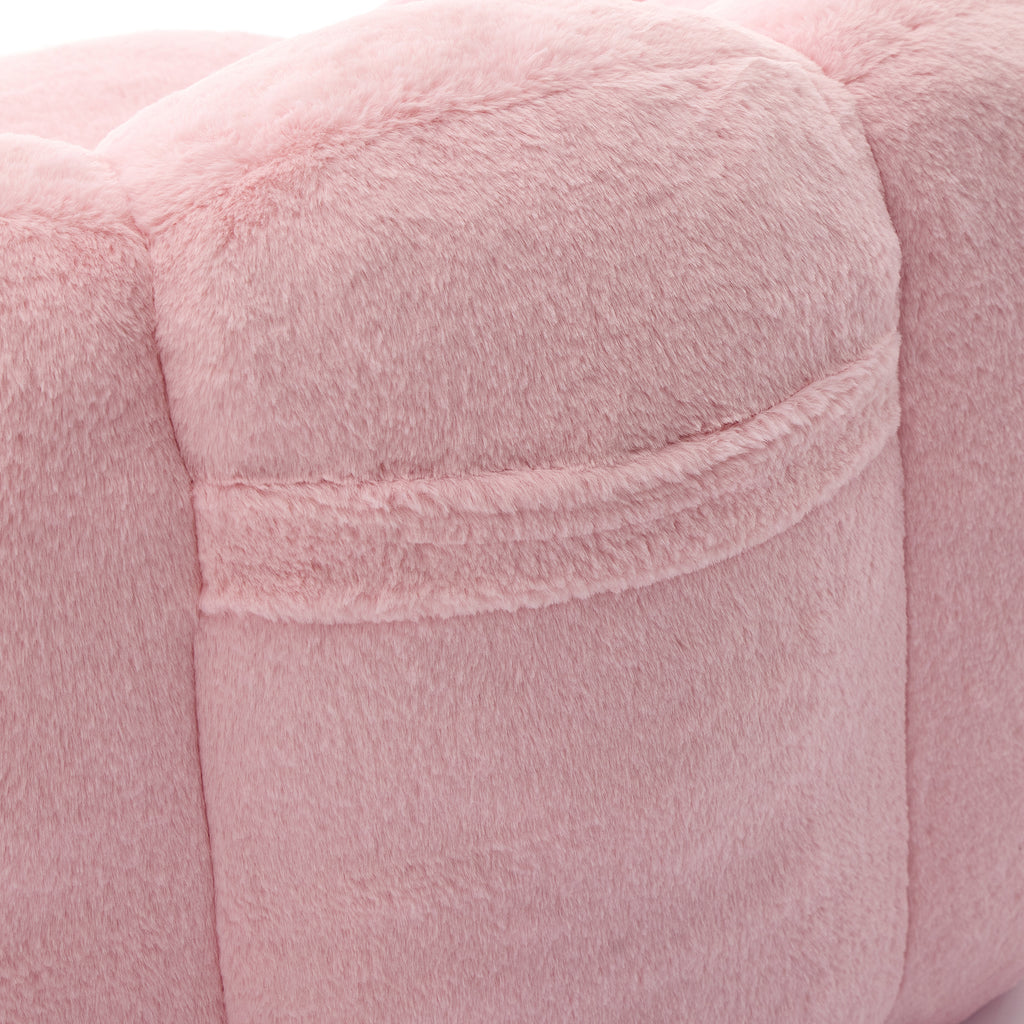 Lotus Style Compression Sofa Adult Bean Bag with Pull Ring in Pink Plush, 43.7 x 39.76 x 26.77 inches, No Installation Required - Grand Goldman Shop