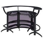 Elaina Black 3-Piece Curved Freestanding Home Bar with Smoked Acrylic Panels and Silver Metal Frame, Black Finish, Glass and Metal Construction - Grand Goldman Shop