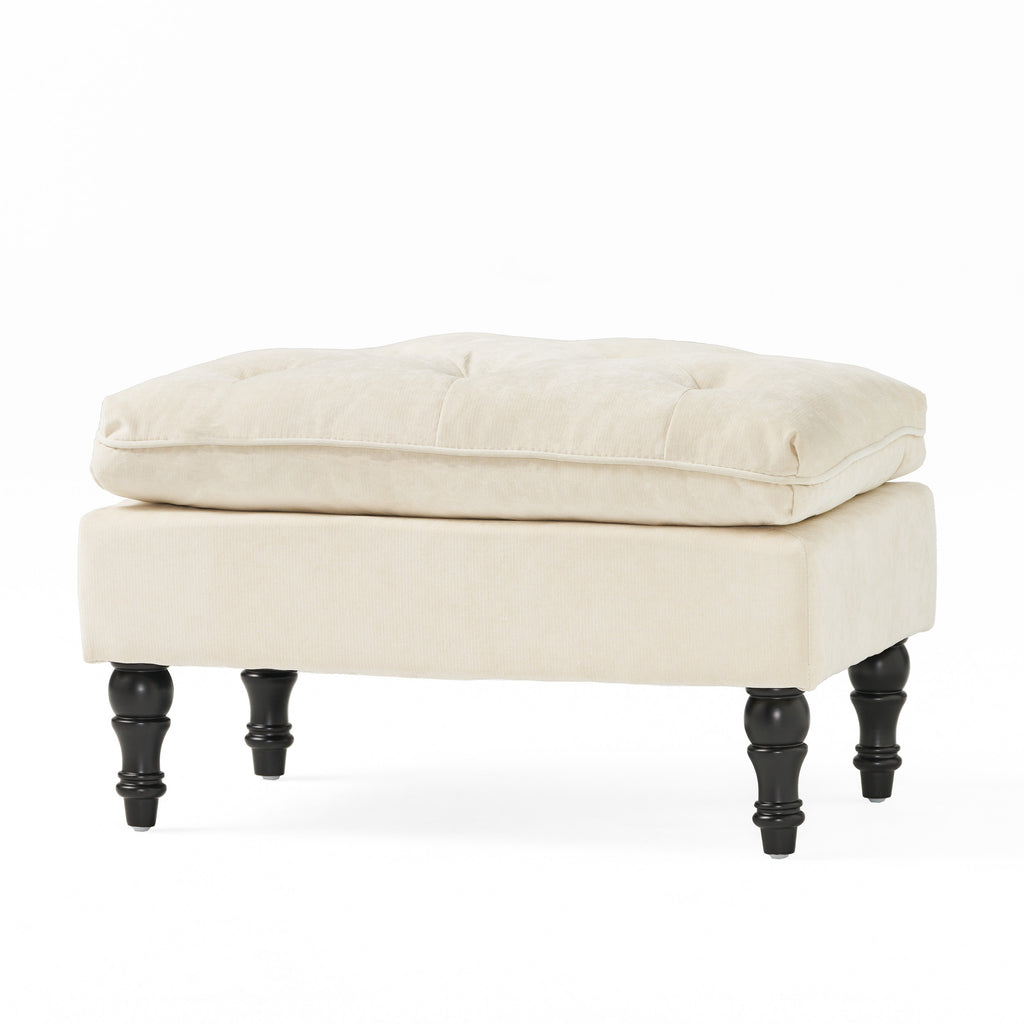 LOFTON Pillow Top Ottoman with Button Tufting in Cream Fabric, 28 Inch - Grand Goldman Shop