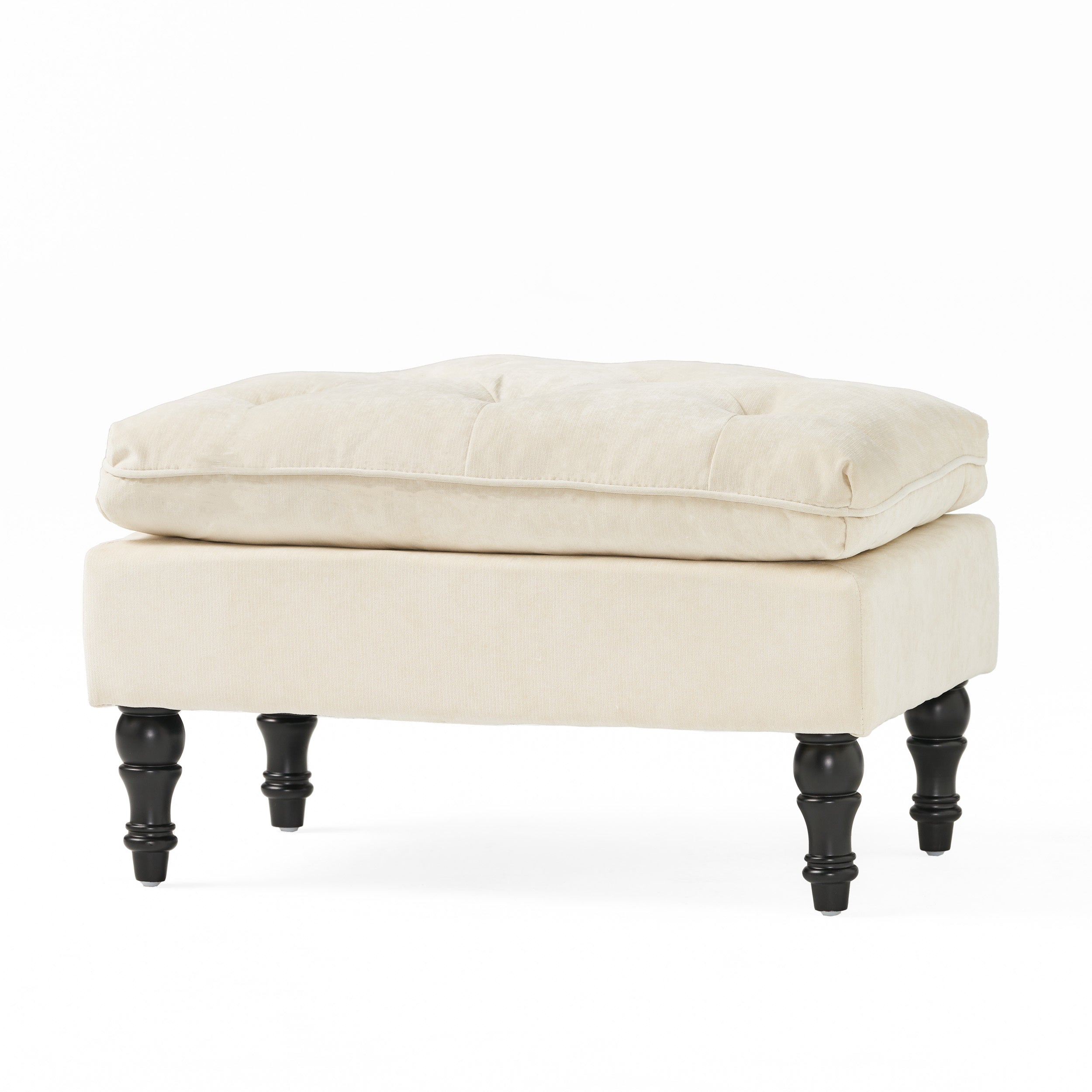 LOFTON Pillow Top Ottoman with Button Tufting in Cream Fabric, 28 Inch - Grand Goldman Shop