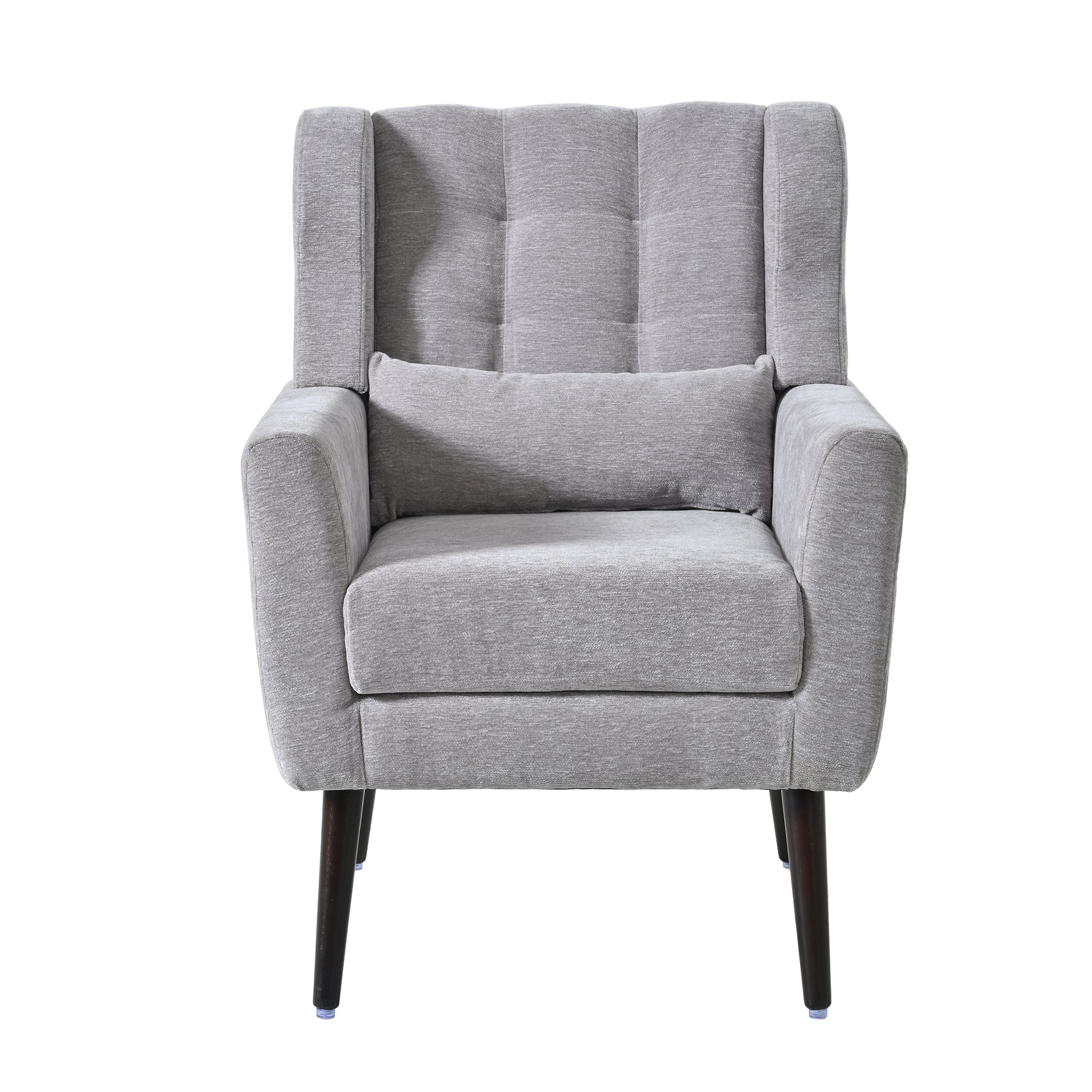 Modern Accent Chair Chenille Arm Chairs for Living Room Upholstered Comfy Soft Padded Lounge Chair with Pillow Solid Wood Leg Gray - Grand Goldman Shop