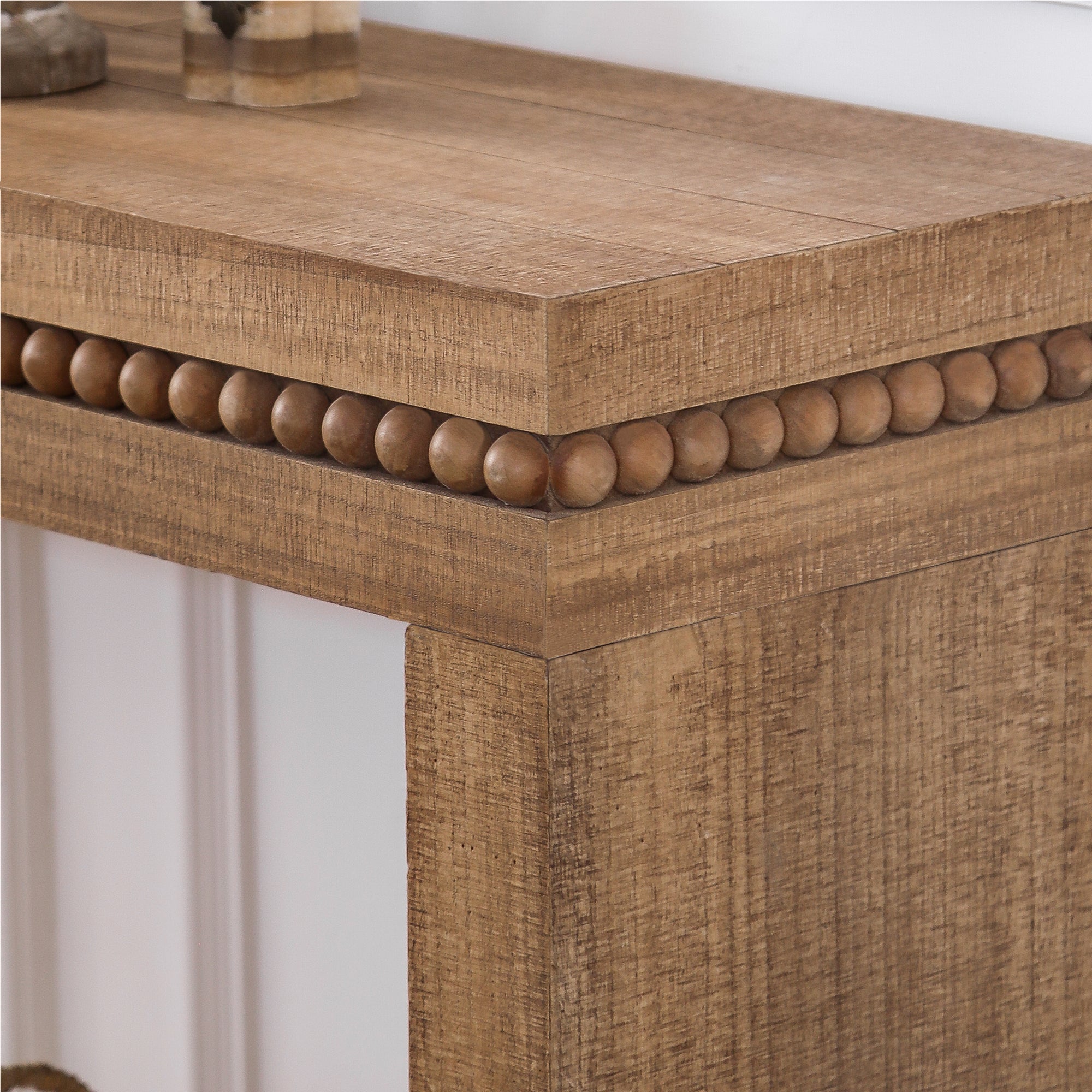 Rustic Manufactured Wood Console Table with Beaded Accent, 64L x 14W x 32H - Grand Goldman Shop
