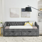 Grey Upholstered Tufted Twin Size Daybed with Drawers and Copper Nailhead Trim, Eucalyptus Wood Frame, 81.5''x4''x30.5'' - Grand Goldman Shop