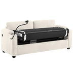 Beige Corduroy Sleeper Sofa Loveseat with Full Size Mattress, USB Ports, Cup Holders, Side Pockets, Phone Holder - Grand Goldman Shop