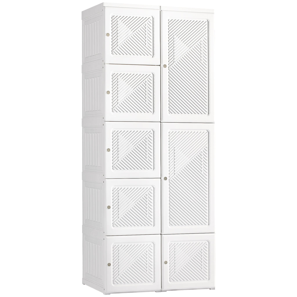 HOMCOM Portable Wardrobe Closet, Folding Bedroom Armoire, Clothes Storage Organizer with 8 Cube Compartments, Hanging Rod, Magnet Doors, White - Grand Goldman Shop
