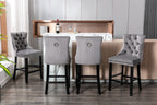 Contemporary Velvet Upholstered Barstools with Button Tufted Decoration and Wooden Legs, and Chrome Nailhead Trim, Leisure Style Bar Chairs,Bar stools, Set of 2 (Gray),SW1902GY - Grand Goldman Shop