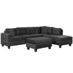 Modern Sectional Sofa with Storage Ottoman, L-Shape Couch with 2 Pillows and Cup Holders, Black Velvet, 105' - Grand Goldman Shop