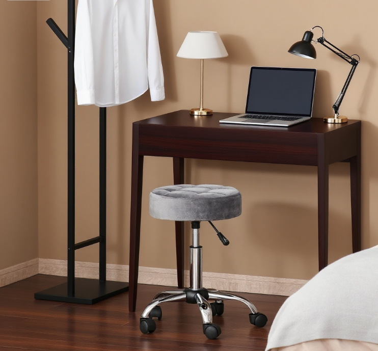 Office Chair Round Rolling Stool with Height Adjustable Lift, Vanity Chair | Premium Home Decor - Grand Goldman