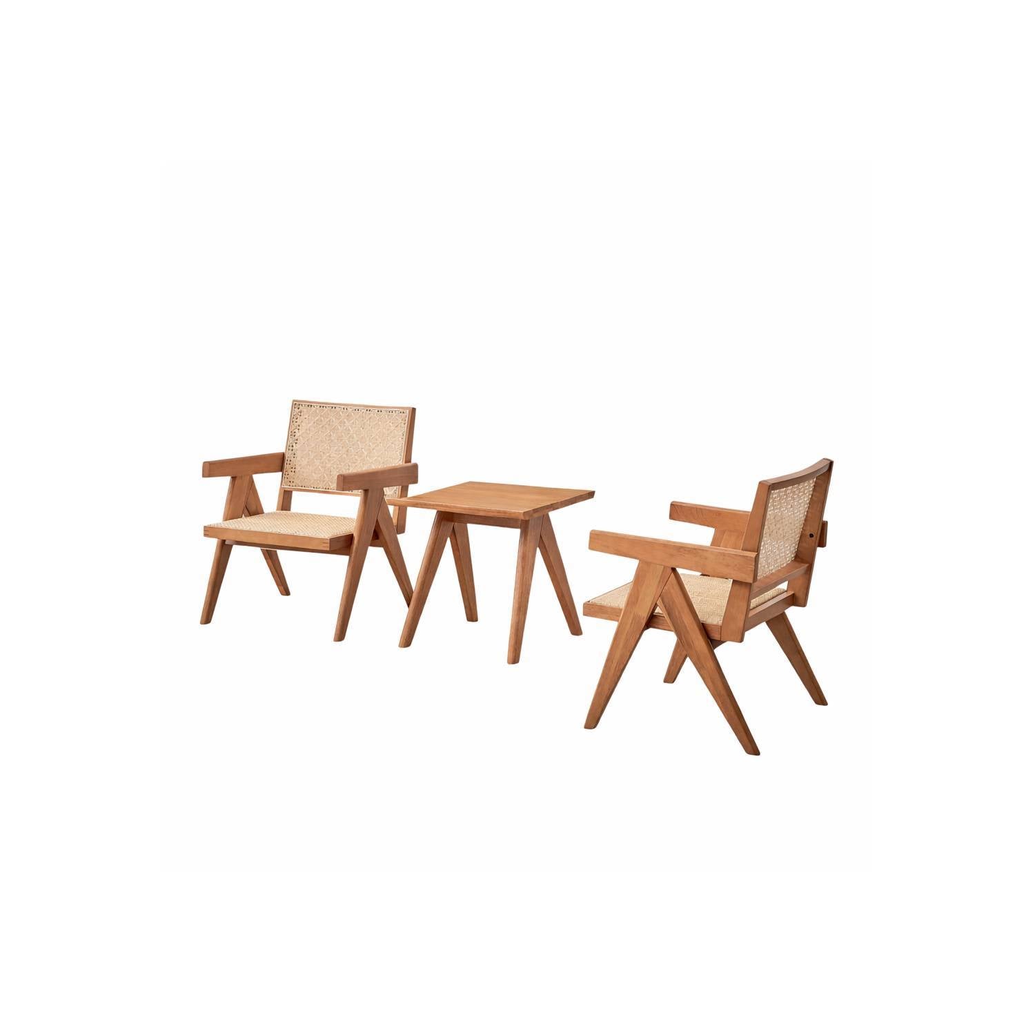 3-Piece Solid Wood Accent Chair Set and Matching End Table for Living Room or Balcony - Grand Goldman Shop