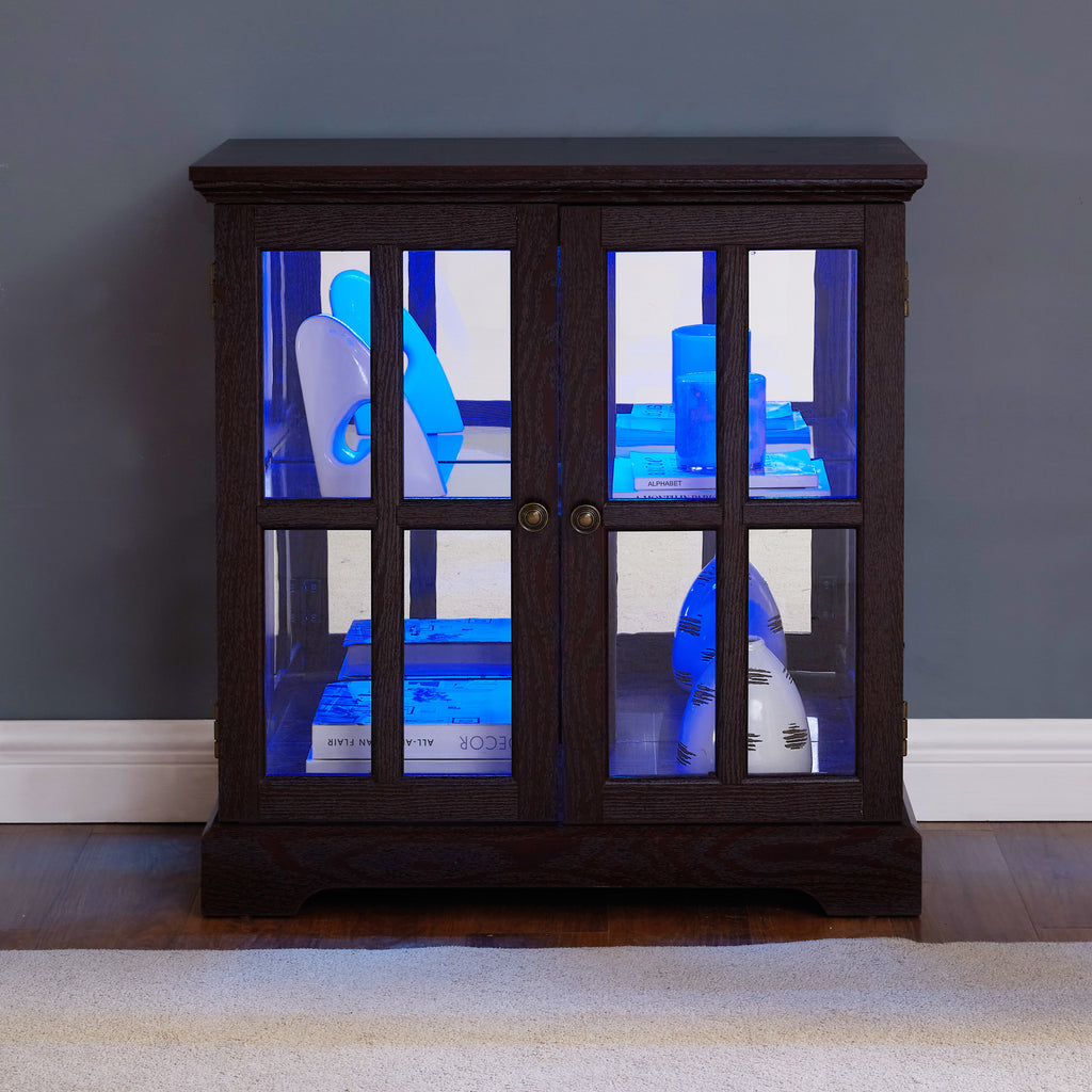 LED Curio Display Cabinet,Antique Display Cabinet with Adjustable Shelves,Retro Design Quality Showcase with Lattice Doors Elegant Bookcase and Storage Cabinet for Home Decor and Organization CHE - Grand Goldman Shop
