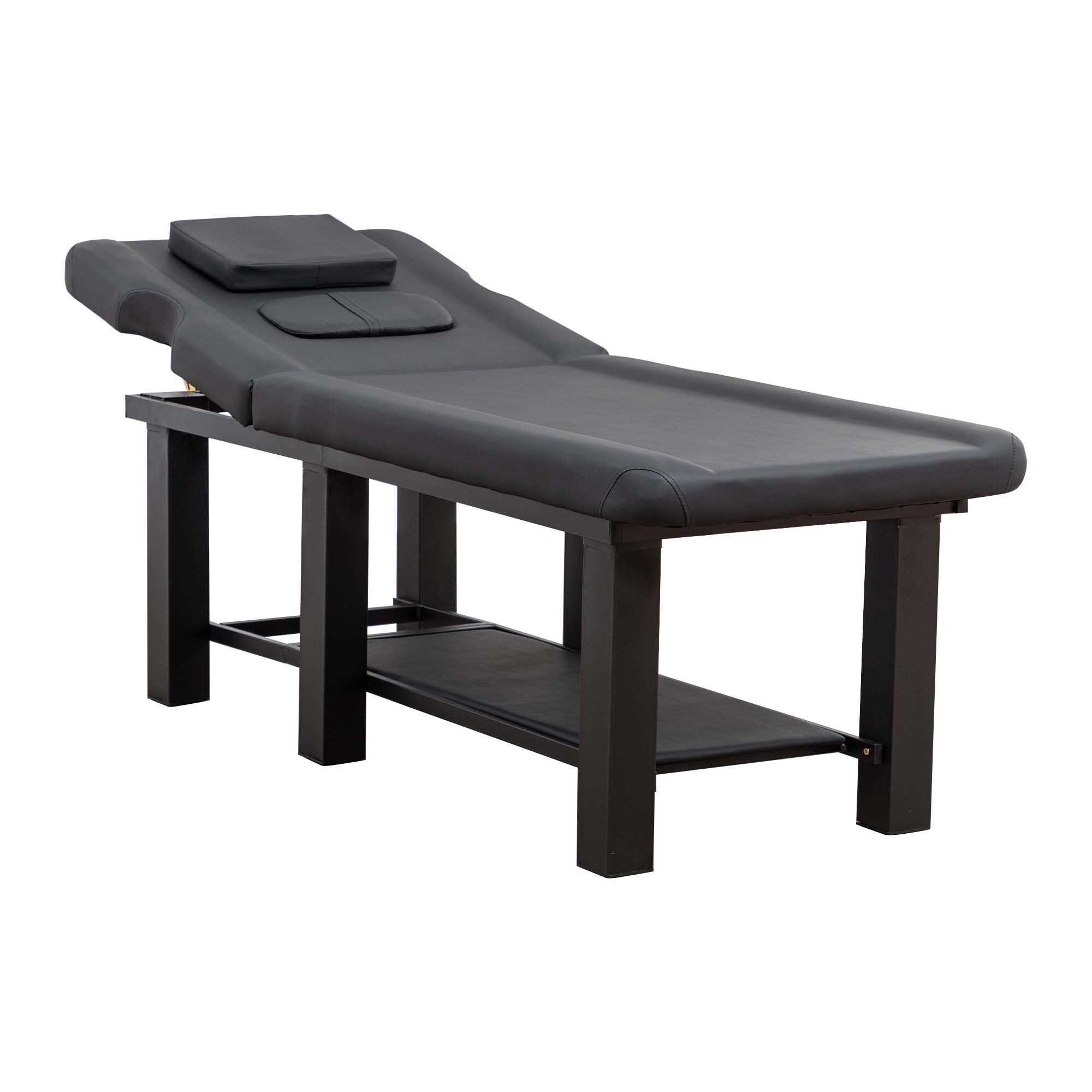 Spa Salon Massage Table with Bottom Storage, Adjustable Backrest (0-15°) & Detachable Headrest, High-Resiliency Waterproof Cu