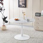 Mid-Century White Tulip Table with Round MDF Top and Metal Pedestal for 4-6 People, Coffee Table, Dining Table - Grand Goldman Shop
