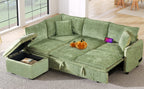 Convertible Sofa Bed Sectional Sofa Sleeper with Storage Ottoman, Green Chenille, 82.67 inches - Grand Goldman Shop