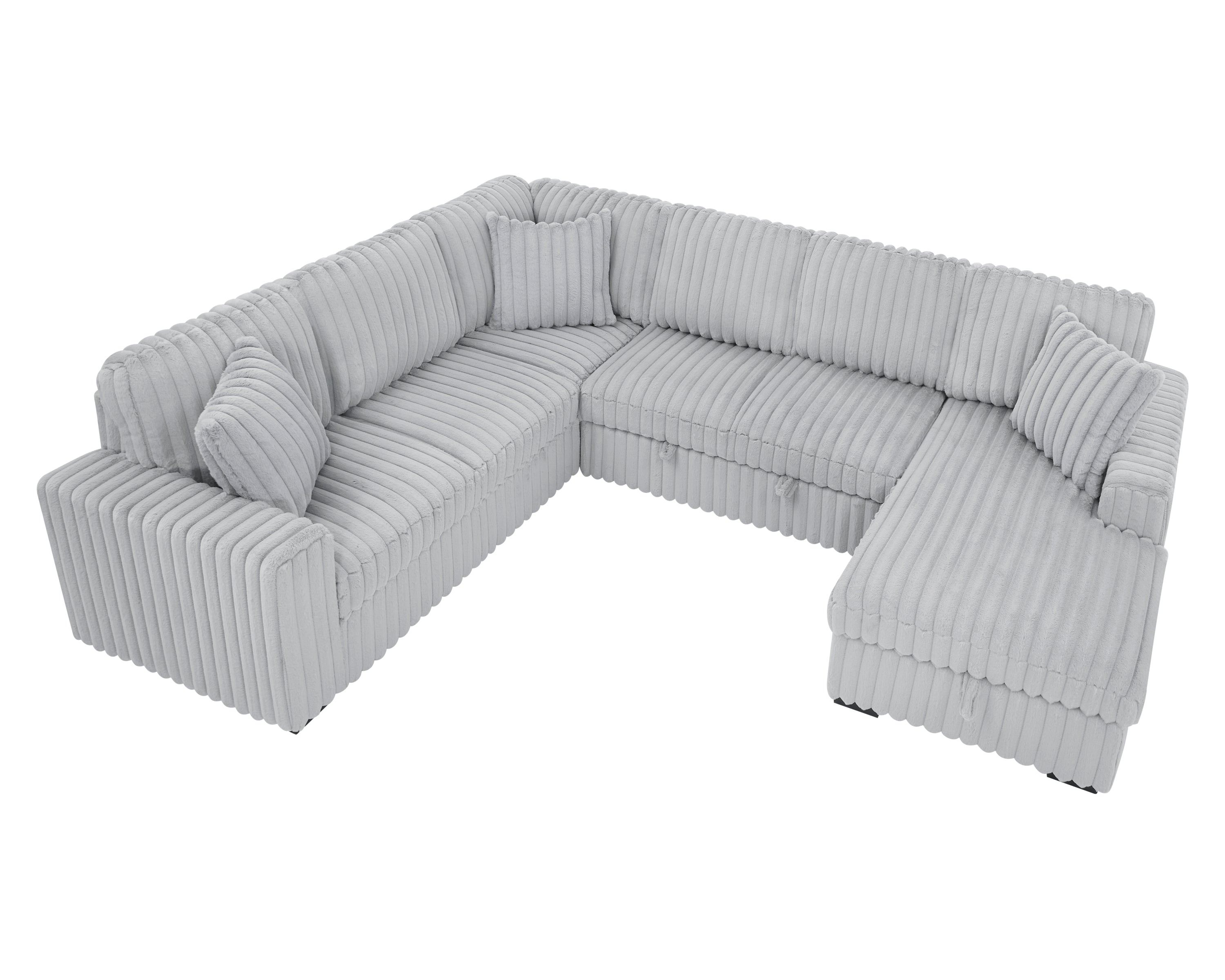 122 Inch Pull Out Couch, Rabbit plush Fabric Sofa Bed with USB Ports & Comfy Upholstered, Oversized U Shape Sectional Sleeper Sofa Bed with Storage Chaise, Grey - Grand Goldman Shop