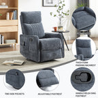 Blue Heat Massage Manual Recliner Chair with Rocker and Swivel in Fabric for Living Room - Grand Goldman Shop