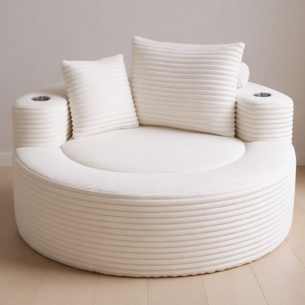 Round Sofa Bed with Memory Foam Sectional Couches for Living Room, Cloud Couch with three pillows, White - Grand Goldman Shop