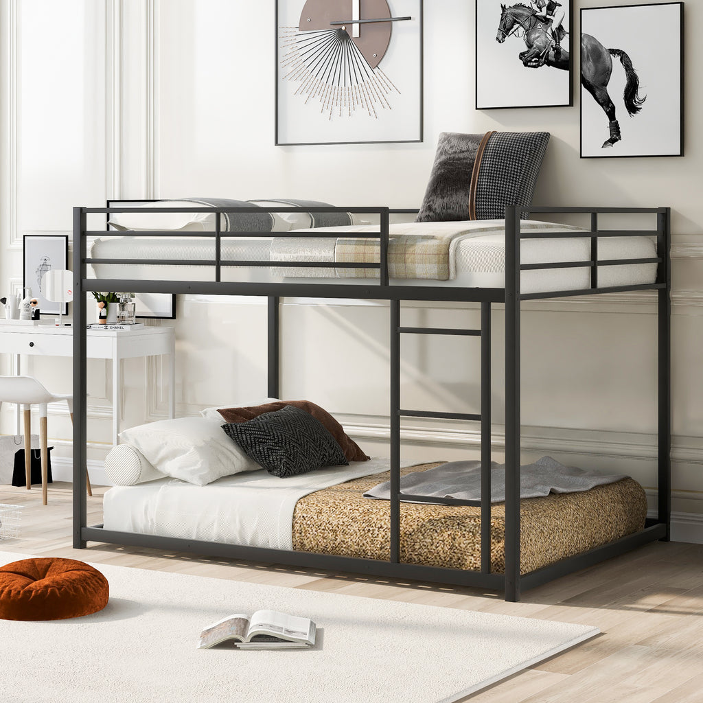 Full Over Full Metal Bunk Bed with Ladder, Black Steel Frame, 77.1''L x 55.9''W x 53.7''H - Grand Goldman Shop