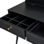 Modern Makeup Vanity Desk with Mirror and Lights, Retractable Design, Black Engineered Wood, 58.50 x 15.80 x 52.30 inches - Grand Goldman Shop