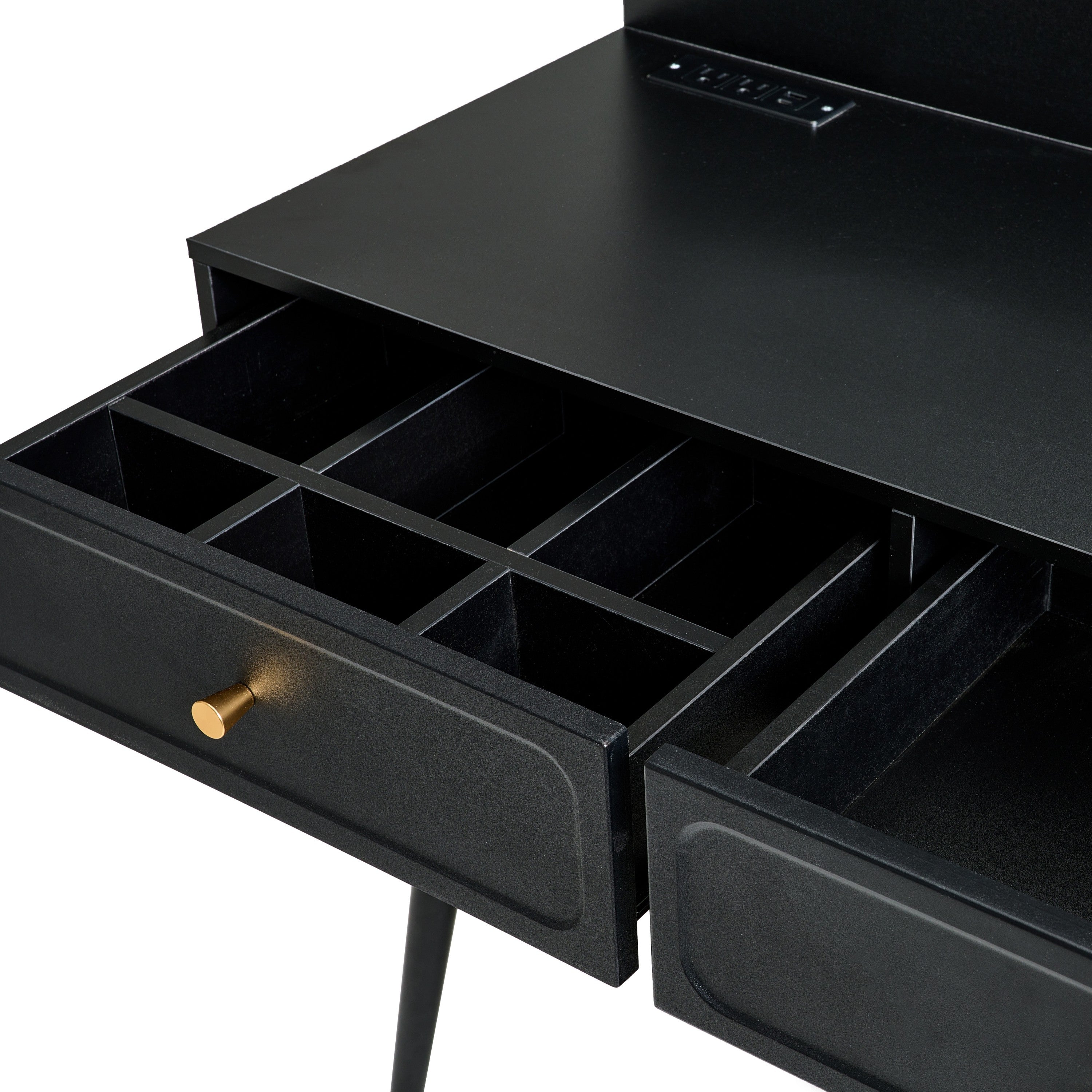 Modern Makeup Vanity Desk with Mirror and Lights, Retractable Design, Black Engineered Wood, 58.50 x 15.80 x 52.30 inches - Grand Goldman Shop