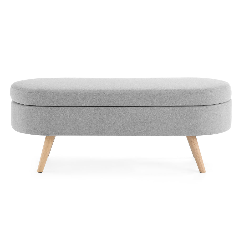 Ottoman Oval Storage Bench with Rubber Wood Legs, Grey Linen, 43.5'x16'x16' - Grand Goldman Shop