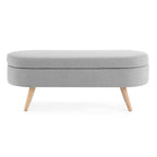 Ottoman Oval Storage Bench with Rubber Wood Legs, Grey Linen, 43.5'x16'x16' - Grand Goldman Shop