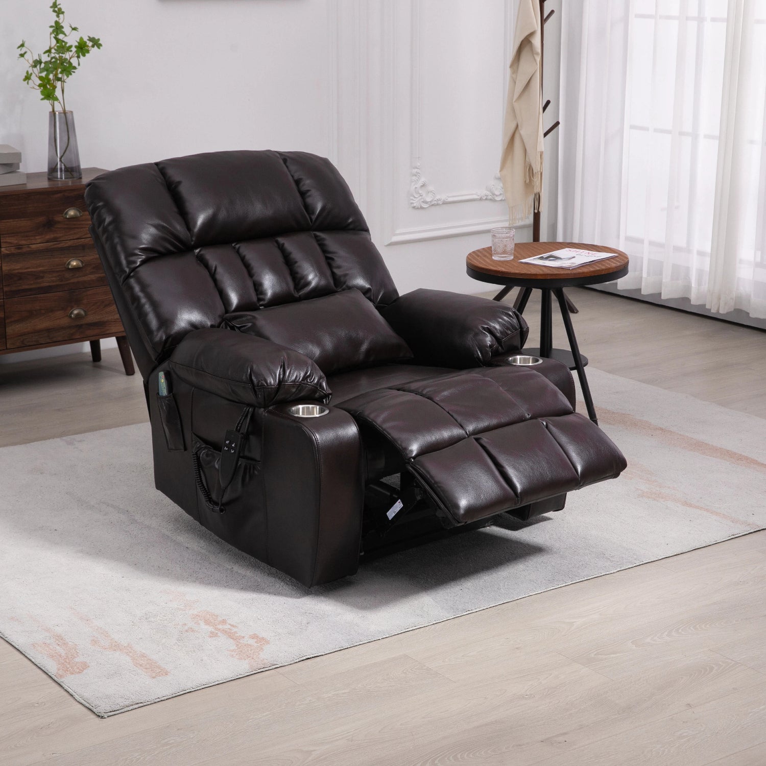Wine Red High Density Foam Lift Chair for Big and Tall with Heat & Massage, 2 Pockets, 2 Cup Holders, Dual Remote, UL Certified OKIN Motor - Grand Goldman Shop