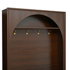 ON-TREND Farmhouse All-in-One Hall Tree with Adjustable Shelves, Retro Arched Entryway Storage Bench with 3 Cabinets, Wooden Coat Rack Organizer with 4 Golden Hooks for Mudroom, Hallway, Walnut - Grand Goldman Shop