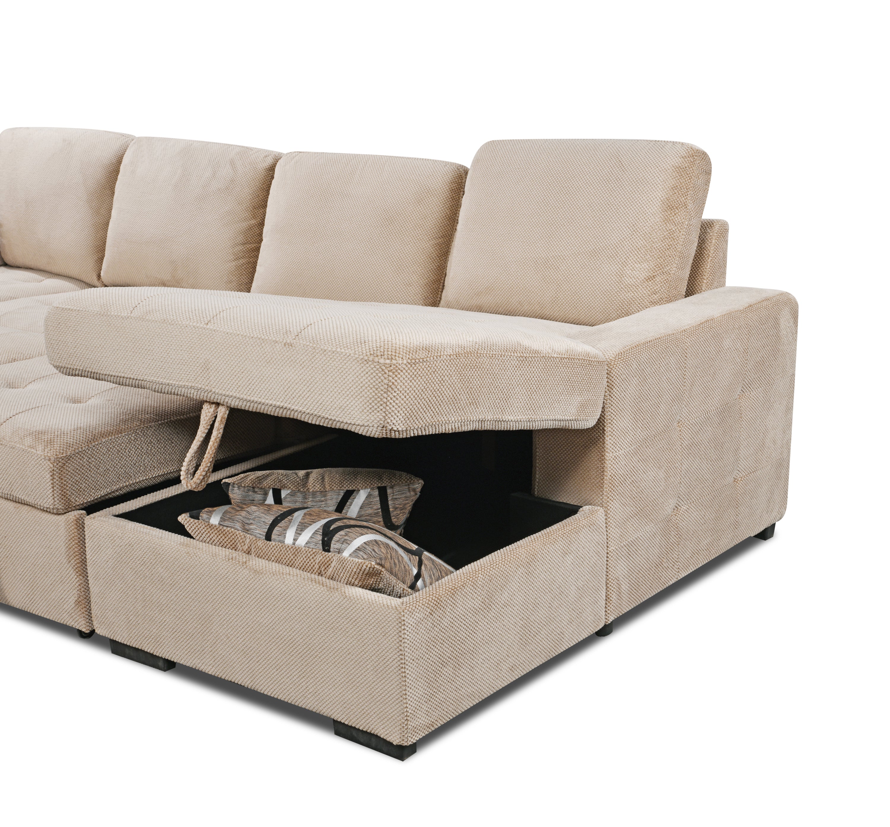 123' Oversized Sectional Sofa with Storage Chaise, U Shaped Sectional Couch with 4 Throw Pillows for Large Space Dorm Apartment. Beige - Grand Goldman Shop