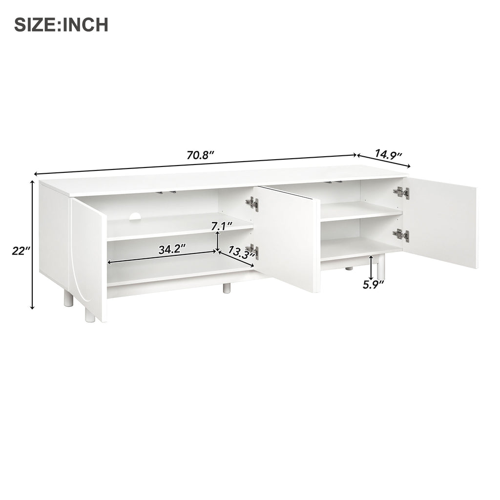 ON-TREND Graceful TV Stand with Arch Cabinets for TVs Up to 78'', Minimalist Entertainment Center with Solid Wood Legs, Practical Media Console with Adjustable Shelves for Living Room, White - Grand Goldman Shop