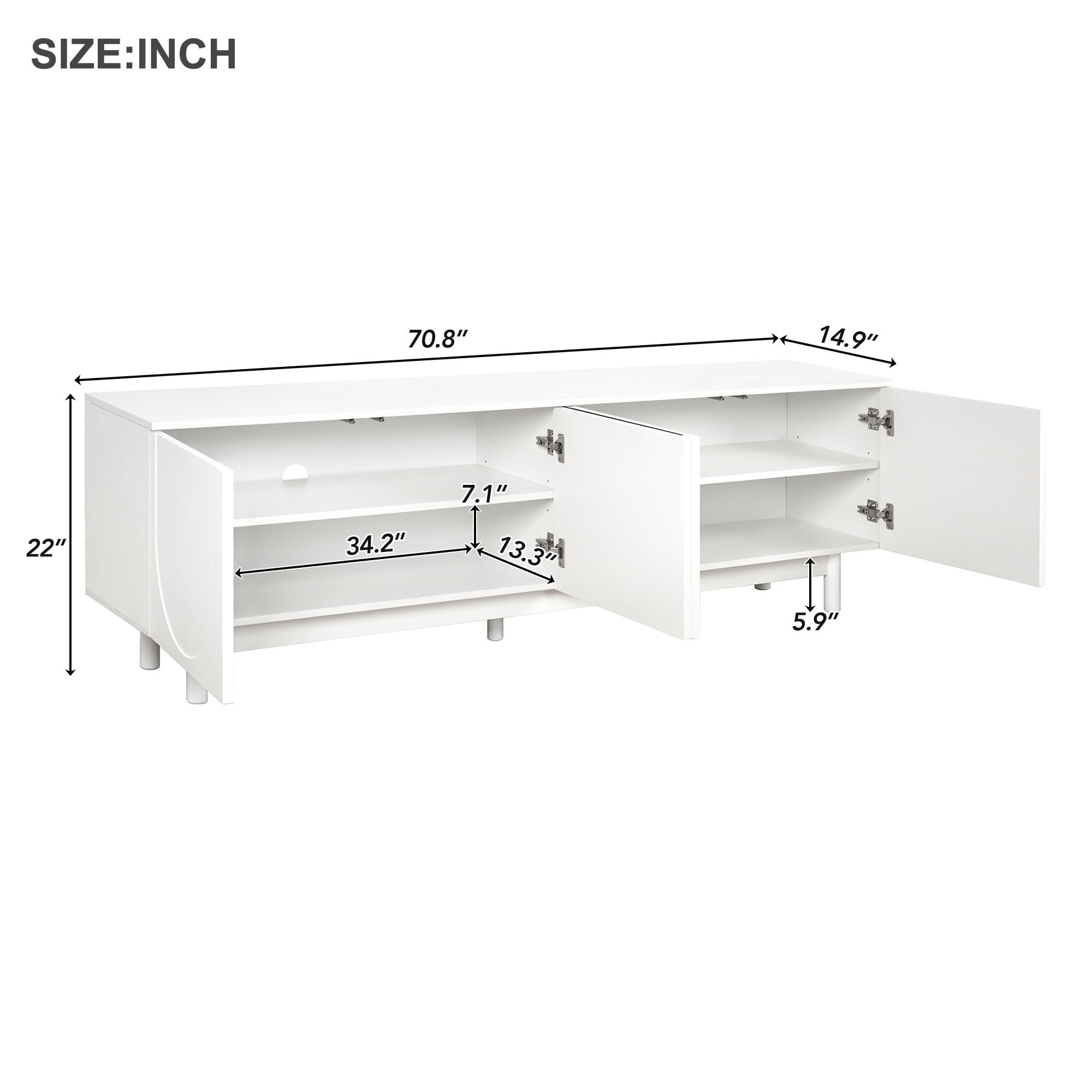 ON-TREND Graceful TV Stand with Arch Cabinets for TVs Up to 78'', Minimalist Entertainment Center with Solid Wood Legs, Practical Media Console with Adjustable Shelves for Living Room, White - Grand Goldman Shop