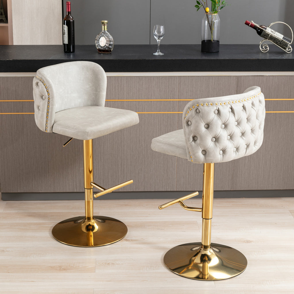 A&A Furniture,Swivel Barstools Adjusatble Seat Height, Modern PU Upholstered Bar Stools with  the whole Back Tufted, for Home Pub and Kitchen Island（Beige, Set of 2） - Grand Goldman Shop
