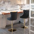 A&A Furniture,Golden Swivel Velvet Barstools Adjusatble Seat Height from 25-33 Inch, Modern Upholstered Bar Stools with Backs Comfortable Tufted for Home Pub and Kitchen Island（Black,Set of 2） - Grand Goldman Shop