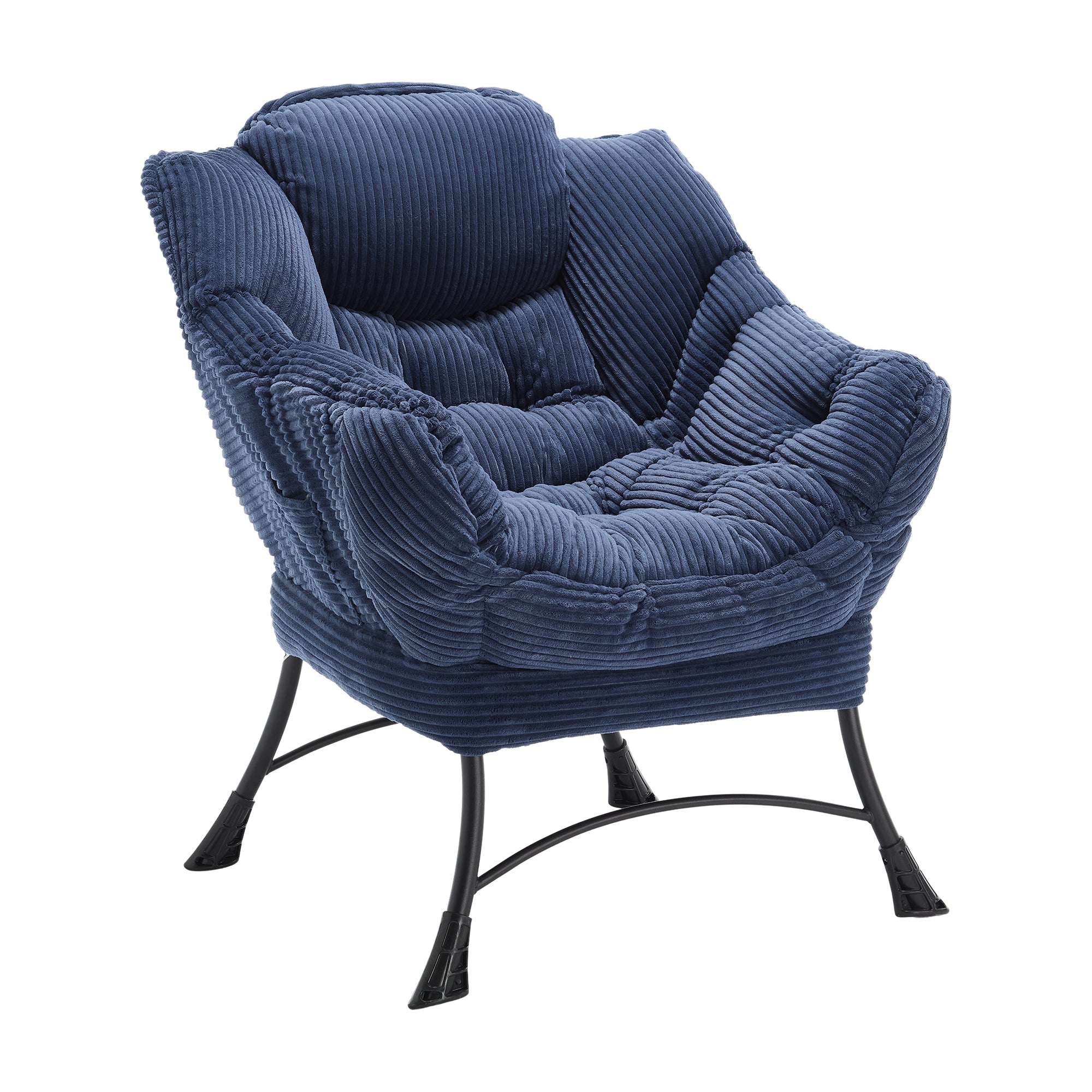 Lazy Chair with Ottoman, Modern Lounge Accent Chair with Armrests and a Side Pocket, Leisure Upholstered Sofa Chair Reading Chair with Footrest for Small Space, Corner Chair-Navy blue - Grand Goldman Shop