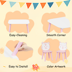 Kids Table and Chair Set, 3-Piece Wooden Toddler Desk with Animal Backrest, Activity Table for Drawing, Learning,Playroom or 
