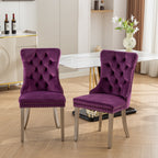 Nikki Collection Modern, High-end Tufted Solid Wood Contemporary Velvet Upholstered Dining Chair with Chrome Stainless Steel Plating Legs,Nailhead Trim,Set of 2,Purple and Chrome, SW1701PP - Grand Goldman Shop