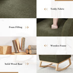 015B-Teddy Fabric Leisure Rocking Chair,Nursery Rocking Chair With Adjustable Footstool,Thickened Headrest And High Backrest, Storage Pocket On The Right Side,The Base Rocker Is Solid Wood,Green - Grand Goldman Shop