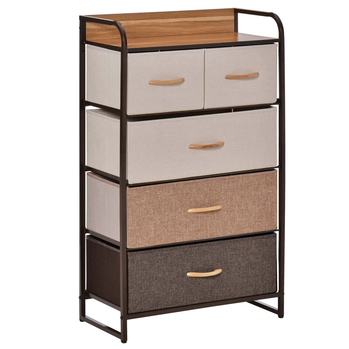 HOMCOM 5-Drawer Dresser, Fabric Drawers, 4-Tier Storage Organizer for Bedroom Entryway, Tower Unit with Steel Frame Wooden Top, Maple Wood - Grand Goldman Shop
