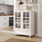 Minimalist White Buffet Cabinet with Double Glass Doors and Drawer, Modern Wooden Storage Sideboard Cupboard for Living room, Dining Room Hallway Entryway - Grand Goldman Shop