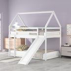 Twin Bunk House Bed with Slide and Ladder, White - Grand Goldman Shop