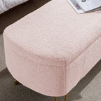Pink Storage Ottoman Bench for End of Bed Gold Legs, Modern Grey Faux Fur Entryway Bench Upholstered Padded with Storage for Living Room Bedroom - Grand Goldman Shop