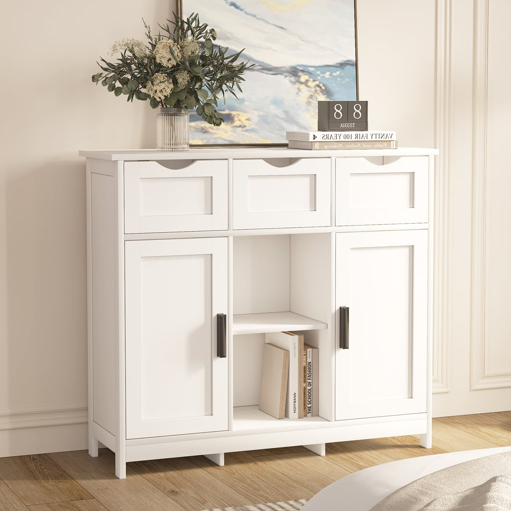 White Wooden Floor Storage Cabinets with Drawers and Shelves, Accent Cabinet for Home Decor - Grand Goldman Shop