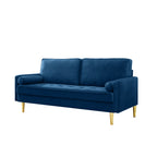 65-inch minimalist velvet sofa with metallic-coloured legs, complete with cushions, suitable for the living room or bedroom. - Grand Goldman Shop