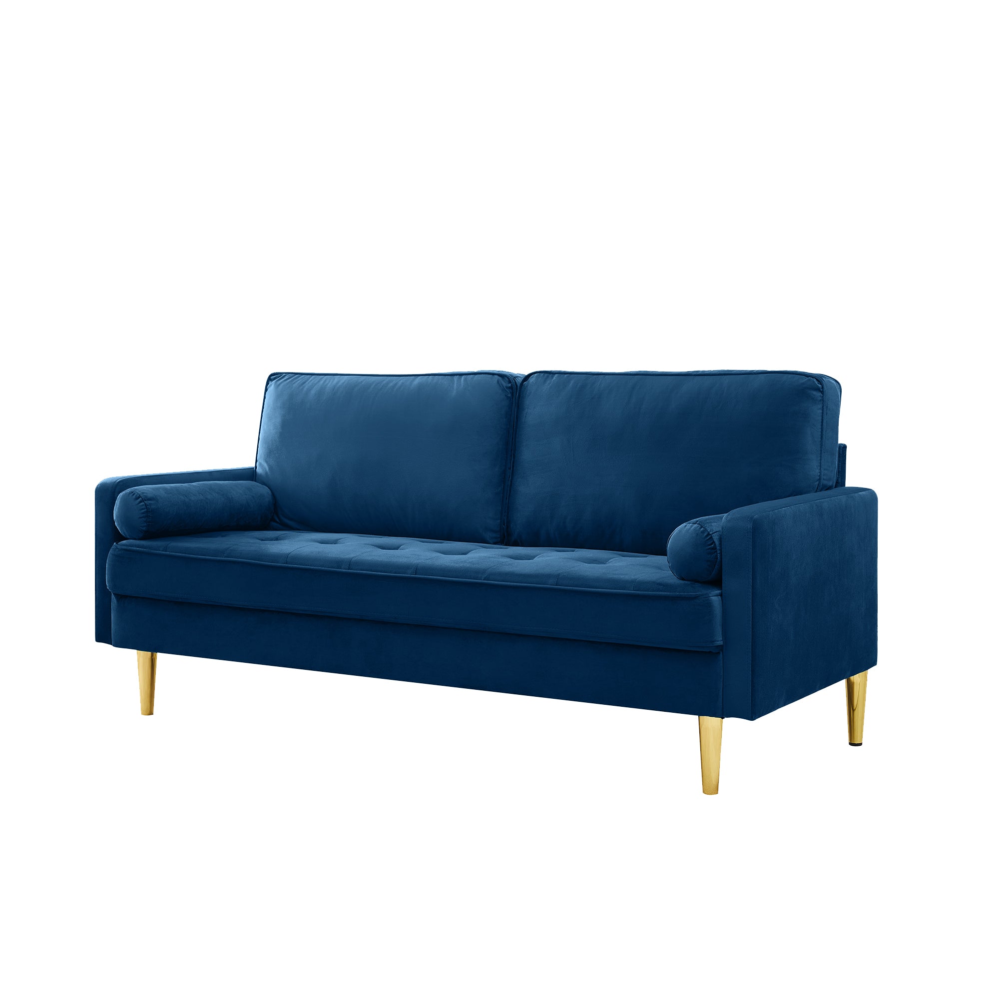 65-inch minimalist velvet sofa with metallic-coloured legs, complete with cushions, suitable for the living room or bedroom. - Grand Goldman Shop